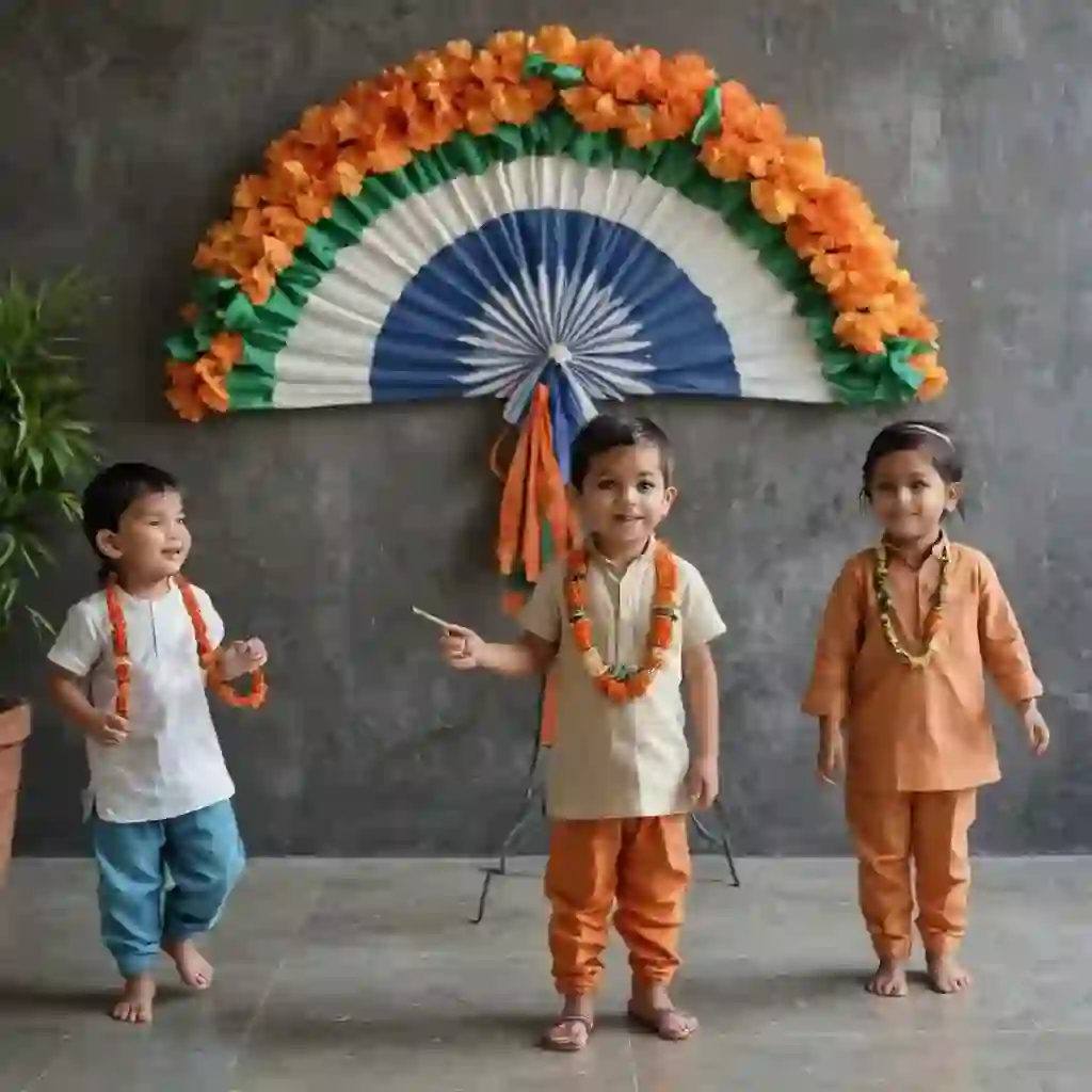 Tri-Color Wall Hanging with Children in Traditional Attire